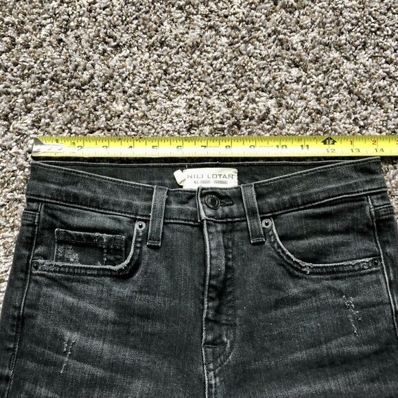 Nili Lotan Jeans 25 Black Mid Rise Raw Hem Distressed Wash Ankle - Picture 6 of 12